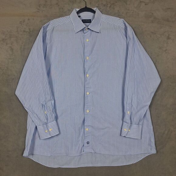 David Donahue Shirt Mens 18-34/35 Blue White Striped Button Up long sleeve - Picture 2 of 6